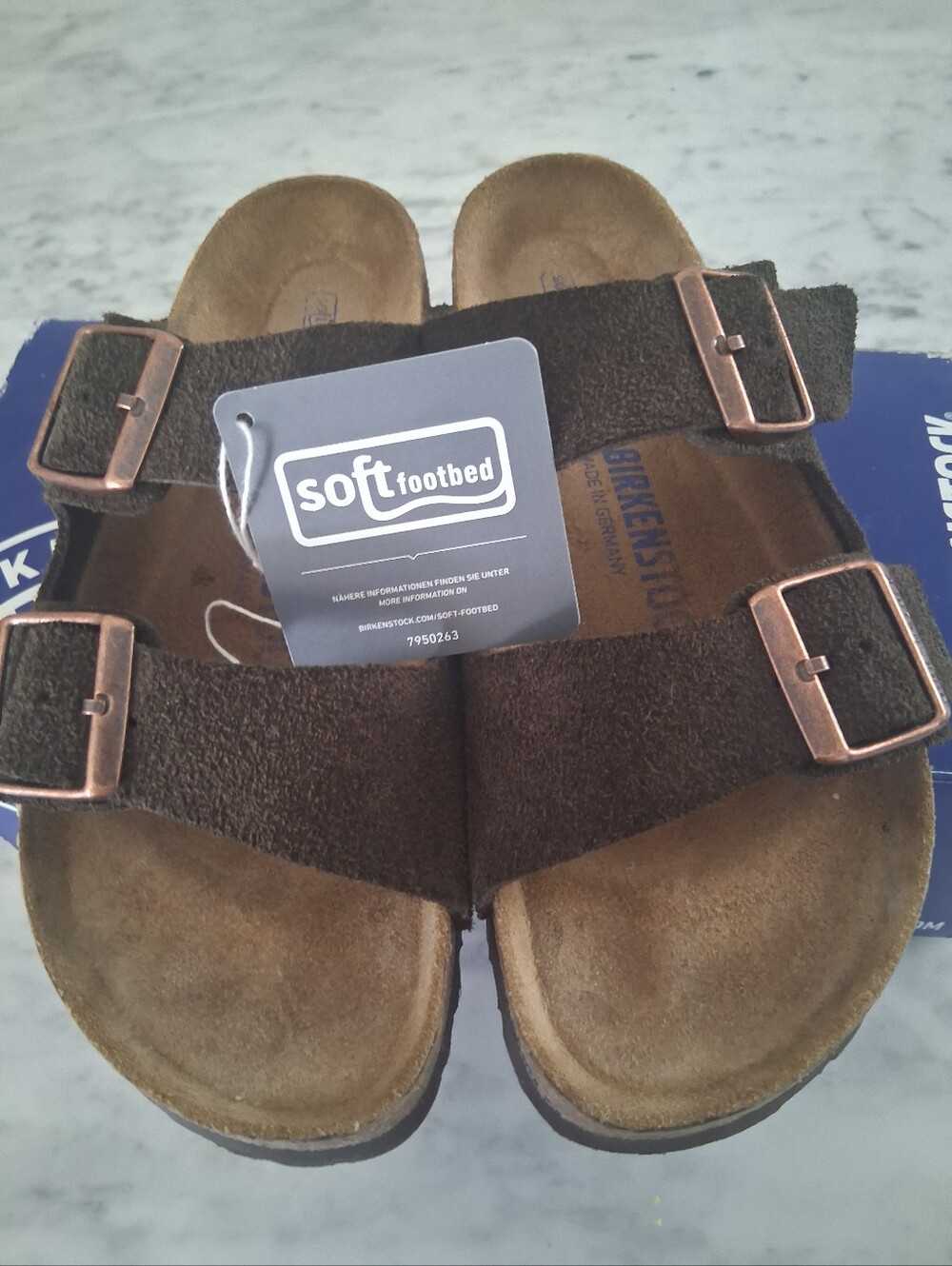 Birkenstock Arizona Soft Footbed Sandals Narrow Fit- Dark Brown Suede